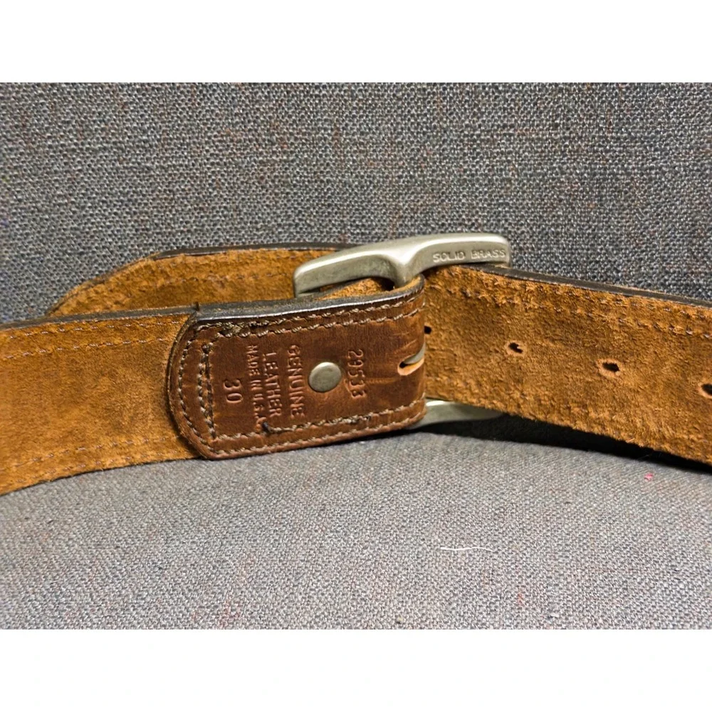 Abercrombie &‎ Fitch Men's Leather Belt sz 30 Solid Brass buckle workwear rugged